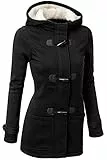 GHYUGR Cappotto con Cappuccio Donna Invernale Autunno Elegante Lungo Giacca Cotone Hoodies Classico Felpa Pulsante Corno Outwear,L,Nero