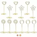 QUMENEY 12 Pezzi Supporti per segnaposto, segnaposti Forma segnaposto, per Foto e Foto a Forma di Cuore, per Feste, Banchetti, ristoranti, Ufficio, promemoria e Men¨´ (Oro)