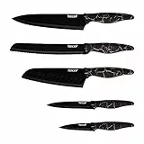 hecef Coltelli Cucina Professionali, Set di Coltelli da Cucina con Coperture Protettive, 5 Pezzi Coltelli da Chef, Resistenti ai Graffi e alla Ruggine, Acciaio Inox, Nero (Modello di fulmine)