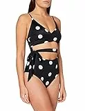 Iris & Lilly Costume da Bagno a Portafoglio Donna, Nero/Bianco, A Pallini, 44