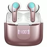 Cuffie Bluetooth, Auricolari Bluetooth 5.3 Cuffie Wireless con HD Mic Stereo, 2023 Cuffie Senza Fili IP7 Impermeabile, Cuffiette Bluetooth Cancellazione Rumore Auricolari Wireless In Ear LED Rosa