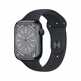 Apple Watch Series 8 (GPS, 45mm) Smartwatch con cassa in alluminio color mezzanotte con Cinturino Sport color mezzanotte - Regular. Fitness tracker, app Livelli O₂, resistente all’acqua