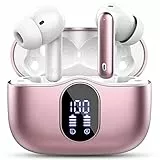 Cuffie Bluetooth, Auricolari Bluetooth 5.3 con 4 Mic, Cuffie Wireless In Ear HiFi Stereo, Cuffiette Bluetooth 36 Ore LED Display, Cuffie Senza Fili IP7 Impermeabili, Touch Control, USB-C, Oro Rosa