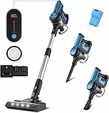 TASVAC Aspirapolvere Senza Fili, 28 kPa Scopa Elettrica Potente con Display Touch, 6 in 1 Senza Sacco, Autonomia 50 Minuti, Fari a LED, Per Peli Animali/Tappeti