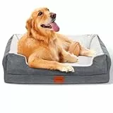 KYG Cuccia Cane Interno Taglia Grande, Letto per Cani in Memory Foam con tre Lati Rialzati Ortopedico, con Fodera Impermeabile, Cuccia Divano per Cani Sfoderabile e Lavabile, Grigio, 90 * 70 * 20cm