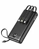 VRURC Power Bank 20000mAh USB C con cavi integrati,caricatore portatile 22.5W QC 3.0 & PD Carica Rapida. LED display powerbank con 4 Uscite & 2 Ingressi per iPhone Samsung Huawei Xiaomi Switch