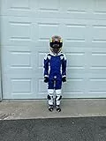 BI ESSE - Tuta da MINIMOTO per bambino in pelle e tessuto professionale, completa di protezioni CE (Blu/Bianco, M (8-9 anni))