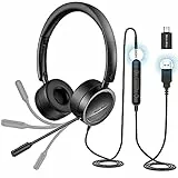 New Bee Cuffia PC con Microfono Cuffie USB/3.5 mm Cancellazione del Rumore & Suono Stereo Nitido Auricolare Business per Skype Zoom MS Team Seminario Web Chiamare Call Center(1 pezzo)