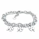 SAGA GIOIELLI® Bracciale Donna Catena In Acciaio Quadrifoglio Portafortuna