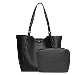 David Jones - Borsa a Spalla Donna - Borsa Tote Shopper Simil Pelle PU Morbida - Borsa Shopping A4 Manici Lunghi Grande Lavoro - Borsa a Mano 2 Pezzi Con Astuccio Moda Tendenza - Nero