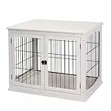 PawHut Casetta per Cani da Interno, Gabbietta per Animali in Legno e Metallo con Doppia Porta, 58.5x81x 66cm, Bianco