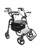 KMINA - Deambulatore Sedia a Rotelle Pieghevole (2 in 1), Deambulatore per Anziani, Deambulatore per Anziani 4 Ruote, Deambulatore con Seduta, Rollator Deambulatore Nero, Regolabile in Altezza