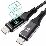 IZHOI Cavo USB Type-C in nylon 100W 5A PD per ricarica rapida,Visualizza Voltaggio/Ampere/watt, per Galaxy S22 S21 S20 macbook pro ipad pro (2m, Nero)