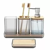 FEILANDUO Set di accessori per il bagno, set regalo di accessori da bagno, dispenser di sapone, portasapone, portaspazzolino da denti, vassoio per vanità, Boho, arredamento moderno per il bagno