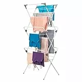 mDesign Stendino per biancheria a 3 livelli – Spazioso stendino pieghevole con 27 sbarre in metallo e plastica – Ideale stendibiancheria pieghevole per vesititi – bianco/grigio