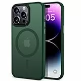 Custodia Per iPhone 14 Pro Max 6,7 Pollici, Compatibile con Mag-Safe,Traslucida Texture Opaca, Flessibile e anti-impronta,Consistenza simile alla Pelle (Verde Alpino)