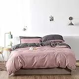 Chanyuan Biancheria da letto 220x240 cm, rosa, rosa antico, grigio antracite, set di biancheria da letto double-face in tinta unita, copripiumino matrimoniale con cerniera e 2 federe 80x80 cm