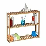 Relaxdays Mensola in bambù, 3 Ripiani Regolabili, da Parete e Tavolo, 50 x 60 x 15 cm, Bagno e Cucina, Legno, Naturale
