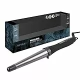 REVAMP Progloss Big Hot Wand, Ferro Arricciacapelli Conico in Ceramica con Tecnologia Ionica per Onde e Ricci Definiti, Infuso con Oli Protettivi, Diametro 32-19 mm, Temperatura 120°C-210°C, Nero
