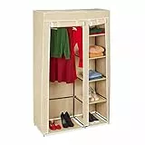 Relaxdays Armadio di Stoffa con Asta Attaccapanni, 5 Scomparti, Guardaroba Pieghevole, Rivestimento in Tessuto, Beige, 1 pz