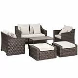 Outsunny Set Mobili da Giardino 6 Pezzi in Rattan PE, Salotto da Esterno con 1 Divanetto, 2 Poltrone, 1 Tavolino, Cuscini Rimovibili e Lavabili, Marrone