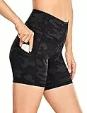 CRZ YOGA Pantaloncini Sportivi Donna Fitness con Tasche Laterali,Donna Vita Alta Yoga Pantaloncini-15.24cm Camouflage Grigio Scuro 46