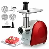 Edihome, Tritacarne Elettrico, Tritacarne Professionale, 2200W, Multifunzionale con 3 Piastre di Taglio e Ripieno per Salsicce (Rosso/Bianco)
