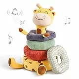 TUMAMA Giraffe Sonagli e Anelli di Peluches,Peluche Impilabile Sonaglino Neonati,Giocattoli Prima Infanzia con Il Suono, Sonaglio Peluche Giocattolo Animali Morbidi Regalo per Neonati e Bambini