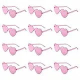 FUNUPUP 12 Paia Occhiali da Sole a Forma di Cuore Occhiali da Festa Senza Montatura per le Donne (Rosa)