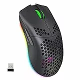 Mouse da Gioco Wireless, Mouse RGB Ergonomico a Guscio Leggero a Nido D'ape aa 2,4G con Batteria Ricaricabile da 750mAh, 6 Pulsanti e Ricevitore Mini USB per Windows, Mac OS, Laptop, Smart TV(Nero)