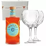 MALFY GIN ARANCIA 41% Vol 700 ml - Due Bicchieri In Vetro Borgonovo 620 ml