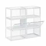 SONGMICS Scatole portaScarpe, Set di 6 contenitori impilabili con anta in plastica, dimensioni fino a 46, 28 x 36 x 22 cm, trasparente LSP06CW