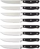 Amazon Basics - Set Premium di coltelli da carne, 8 pezzi, Nero/acciaio inossidabile