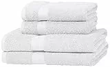 Amazon Basics Asciugamano da bagno che non sbiadiscono, 4 unità, 2 Corpo & 2 Mani, 140 x 70 cm, Bianco Candido