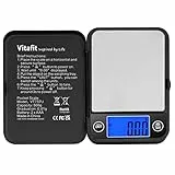 Vitafit Tascabile Digitale 500g/0,01g con Tara e Calibrazione Alimenti Pesa Bilance, Mini Bilancia di Precisione Digitale per Cucina Gioielli Oro Bilancia,Nera