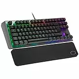 Cooler Master CK530 V2 - Tastiera meccanica da gioco senza tecnologia di tenkeyless, illuminazione RGB, controllo al volo, in alluminio spazzolato, con poggiapolsi, layout tedesco QWERTZ - tasti rossi