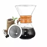 Bestcool pour Coffee Maker, 400ml Coffee Dripper Brewer con Filtro in Acciaio Inossidabile Caraffa in Vetro borosilicato con Manicotto in Vero Legno - Non Sono necessari filtri di Carta