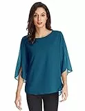 GRACE KARIN Camicia Donna Scollo Tondo Maniche 3/4 in Chiffon Camicetta Bluse Basic Estivo Causal Tinta Unica Top Lago Blu XL CLAF15-29