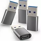 Adattatore USB C a USB, 4 Pezzi USB C Femmina a USB Maschio, Adattatore USB 3.0 Type C Compatibile con iPhone 14/13/12, Samsung Galaxy S20 S21 S22 Plus, Laptop, Google Pixel (Grigio Spazio)
