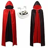 MYYBX Costume da vampiro per Halloween, nero, rosso, double face, con cappuccio, unisex, per Halloween, carnevale, vampiro, da uomo e da donna con denti da vampiro (150 cm)
