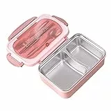 lunch box con posate portavivande porta pranzo Contenitore per il pranzo portatile Contenitori per alimenti divisi a tenuta stagna in acciaio inossidabile 304 con cucchiaio e bacchette (rosa)