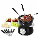 ADE Set per fonduta di cioccolato elettrico con 6 forchette | 2 temperature per sciogliere e mantenere in caldo | per cioccolato e copertura | ciotola rimovibile rivestita in teflon 250ml
