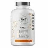 CYB | Vitamina C e Zinco Integratore Quotidiano Multivitaminico Vegano - Vitamina C 225 mg - Zinco 2,25 mg - 180 Compresse 6 Mesi di Fornitura - Vitamine e Minerali - senza Glutine né Lattosio