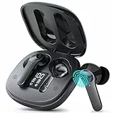 YOHOTA Cuffie Bluetooth, Auricolari Bluetooth 5.3 con Stereo HiFi Immersivo, Cuffie Wireless Mini Incorporato 4 HD Mic, Cuffiette Bluetooth IPX7 Impermeabili, Cuffie Senza Fili con LED 46 Ore