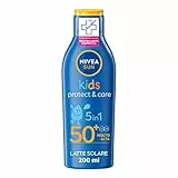 NIVEA SUN Crema Solare Kids Protect & Play FP50+ in flacone da 200 ml, Protezione solare per bambini resistente all'acqua, Crema corpo bambini