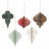 NICROHOME - Decorazioni per feste a nido d'ape in carta, 5 pezzi, 3D con bordi glitterati, colore verde, rosso, marrone, avorio, grigio, decorazione natalizia da appendere per albero di vacanze