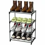 Magrimaxio Scarpiera a 4 Livelli, Impilabile Scaffale Portascarpe in Metallo, Scarpiera Salvaspazio per 8 Paia di Scarpe, Organizer Scarpe Ripiano per Soggiorno, Corridoio, Camera da Letto (Nero)