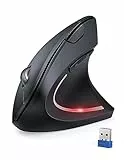 TECKNET Mouse Verticale, 4800 DPI Mouse Wireless Ergonomico, Protegge Il Braccio, Mouse Senza Fili 6 Pulsanti per PC, Computer Portatile, Mac, Nero