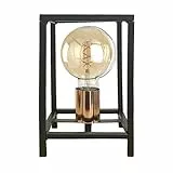 ONLI Lampada da Tavolo Stile Urban Floki in Metallo Nero e portalampada Color Rame, 14 x 14 cm, altezza 23cm