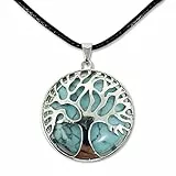 Collana con albero della vita, ciondolo in pietra naturale energetica, varie pietre semipreziose, Turchese